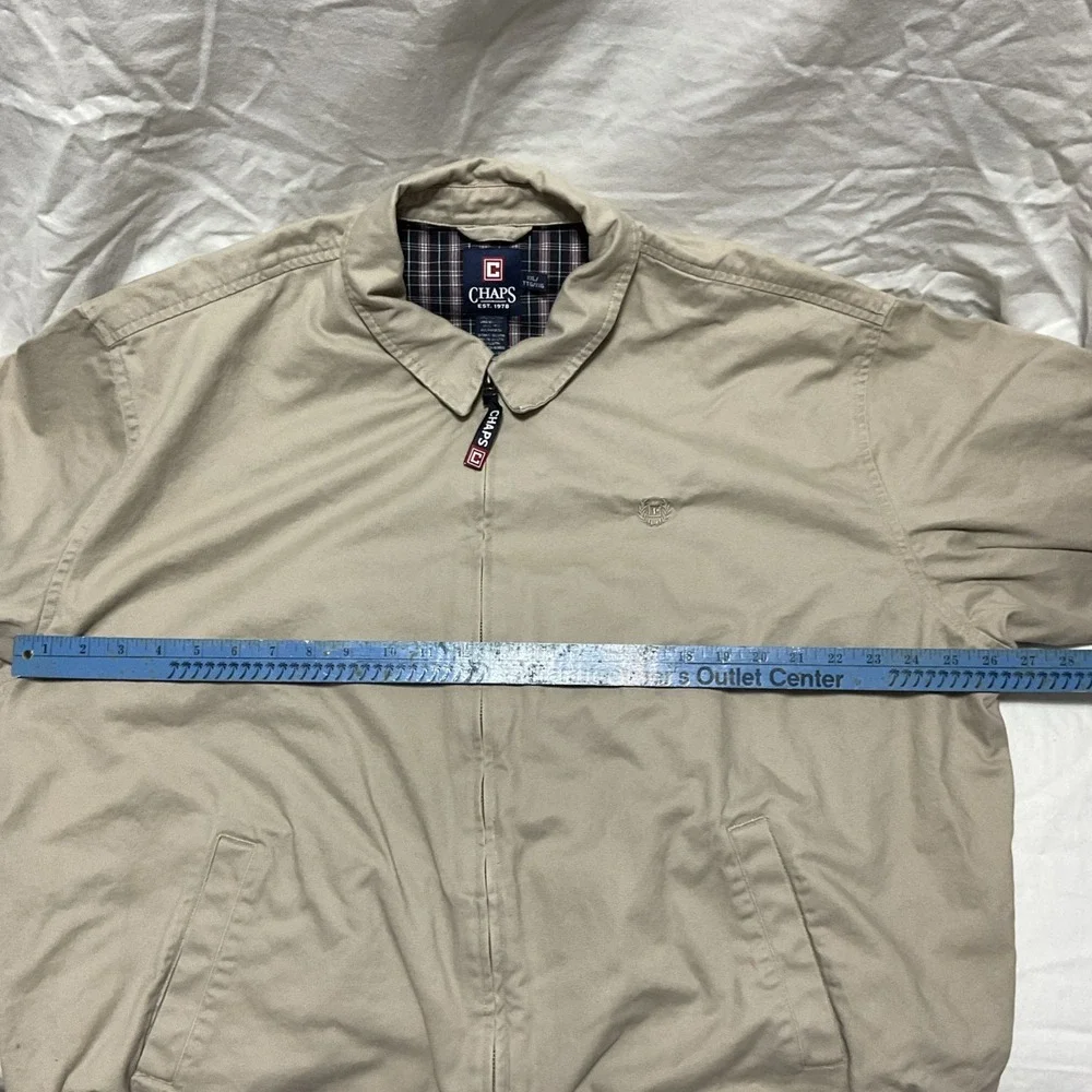 Chaps Jacket Mens 2xl Khaki Bomber Golfing Zip Up Casual Pockets Plaid Lined